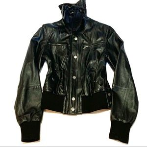 UDEKASI WOMENS BLACK MOTO STYLE JACKET | OVERSIZED COLLAR | EUC
